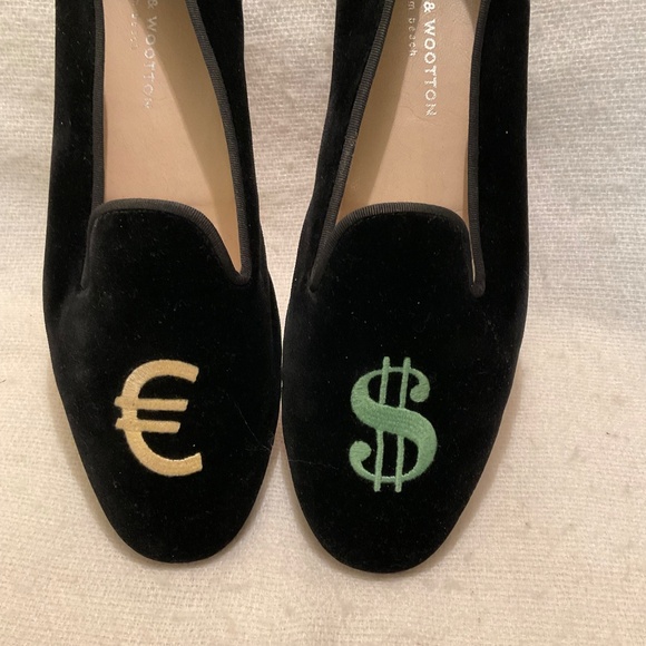 Stubbs Wootton Euro & US Dollar Symbol Men's Black Velvet Slipper Loafer Sz 12 - Picture 3 of 13